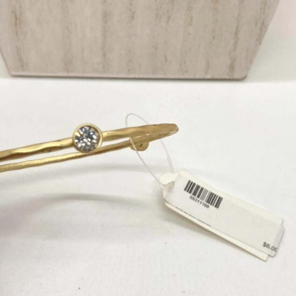 Fashion Gold Tone Hammered Bangle Bracelet with Clear Rhinestone Accents
